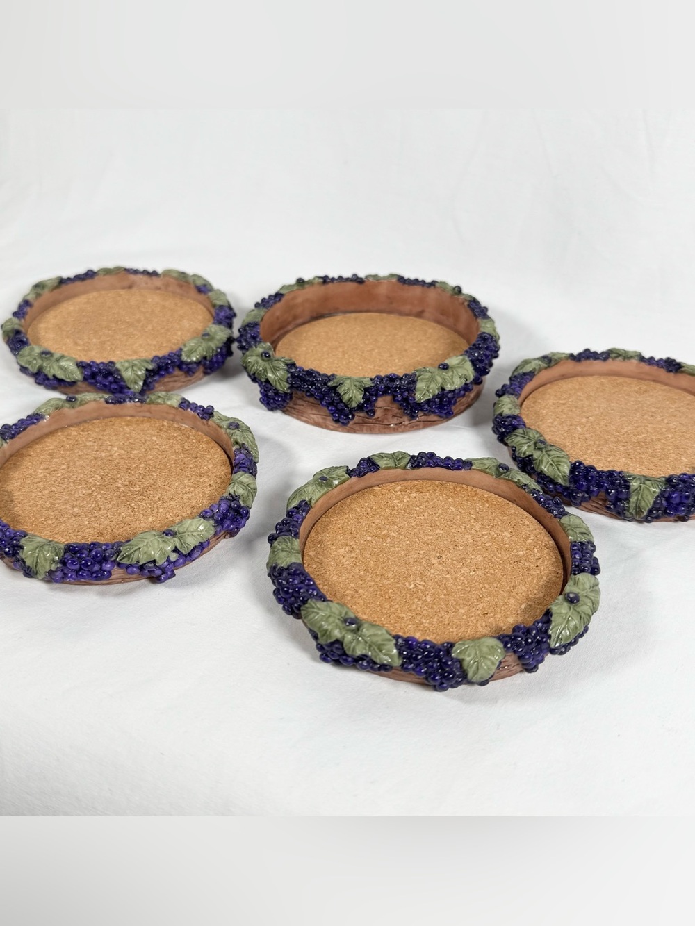Vintage Grape Vine Coaster Set, Set of 5 Farmhouse Decor